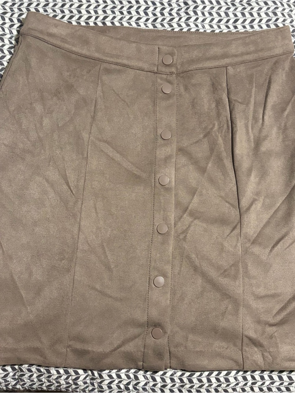 Button-Front Faux Suede A-Line Skirt - Taupe Tahari